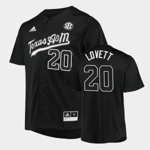Men's Texas A&M Aggies #20 Xavier Lovett Black 2022 Button-Up College Baseball Jersey 386242-250
