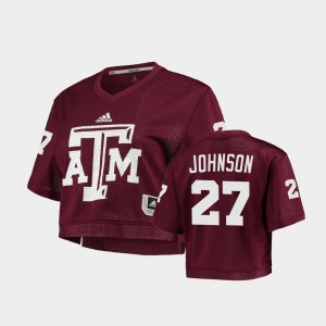 Women's Texas A&M Aggies #27 Antonio Johnson Maroon V-Neck Cropped Primegreen Jersey 856587-180