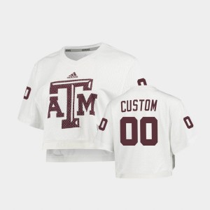 Women's Texas A&M Aggies #00 Custom White V-Neck Cropped Primegreen Jersey 786374-748