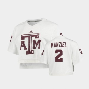 Women's Texas A&M Aggies #2 Johnny Manziel White V-Neck Cropped Primegreen Jersey 582079-604